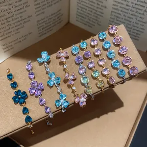 Elegant 18k gold plated bracelets with shiny zircon and pearls in multiple colors