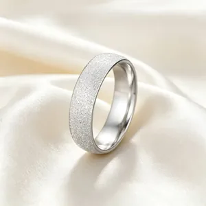 Macro view showing the glittering frosted texture of a silver titanium steel ring