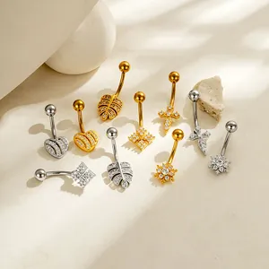 Set of various copper inlaid zirconia belly button rings with stainless steel bars