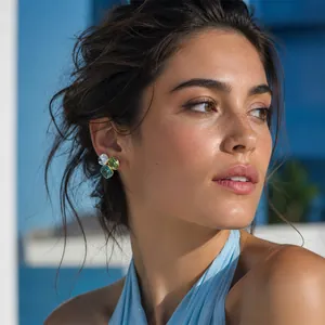 Elegante veelkleurige geometrische zirkonia oorknopjes in 18K verguld roestvrij staal