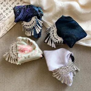 New Chinese ethnic style embroidered cloth hair claw with intricate silver tassels