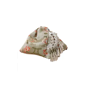New Chinese style embroidered fabric hair claw clip with silver tassels for Hanfu