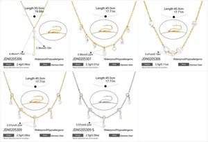 Macro view showing detailed dimensions and weights of five zirconia pendant necklaces.