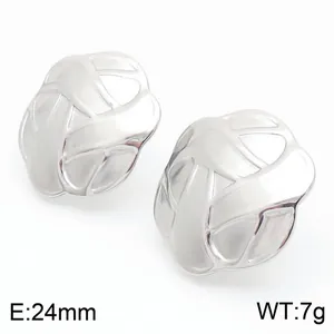 Silver stainless steel woven button stud earrings shown with 24mm size and 7g weight