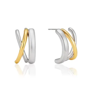 Elegant two-tone intertwined stainless steel hoop earrings with high-polished finish