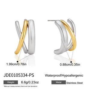 Detailed dimensions and attributes for two-tone stainless steel cross hoop earrings
