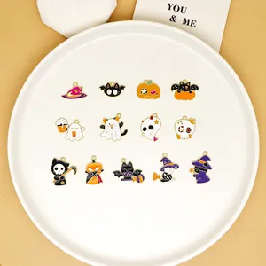 Assorted Halloween enamel charms including ghosts and pumpkins for DIY jewelry making.