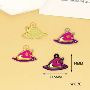 Detail of Halloween wizard hat alloy charm with 21.5x14mm measurements and pink enamel