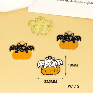 Halloween bat cat pumpkin enamel alloy charms showing detailed 18mm and 23.5mm dimensions