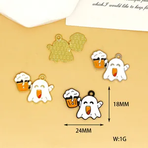 Detailed size specifications of Halloween ghost with beer mug enamel alloy charms for DIY