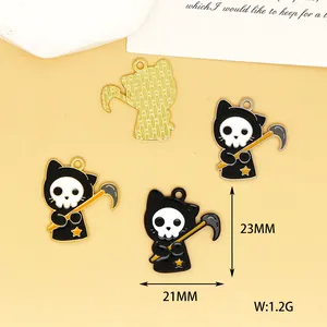 Detailed view and measurements of Halloween cat skull charms for DIY jewelry making