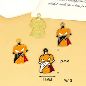 Detail view of Halloween pumpkin enamel charms with 24mm x 16mm dimensions and 1g weight