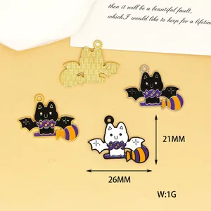 Macro view showing detailed measurements for Halloween bat alloy enamel charms in 1g weight