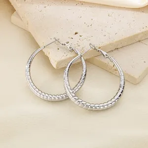 Elegant striped stainless steel hoop earrings with a polished silver finish for women