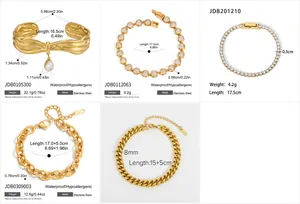 Detailed dimensions and weight for gold stainless steel zircon bracelets and bangles