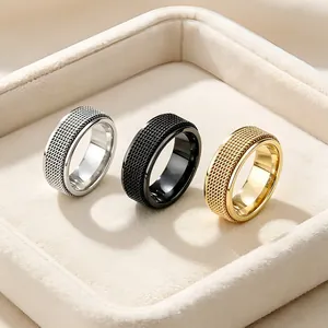 Drehbarer Netz-Edelstahlring Für Damen Und Herren Stressabbau Spinner-Fingerband Mode Geometrischer Partnerring Schmuck