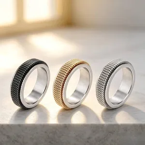 Elegante Edelstahl-Spinner-Ringe mit Netzstruktur in Schwarz Gold und Silberfarben