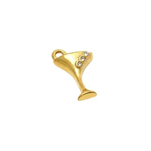 Elegant gold-plated stainless steel martini glass charm pendant with sparkling rhinestones