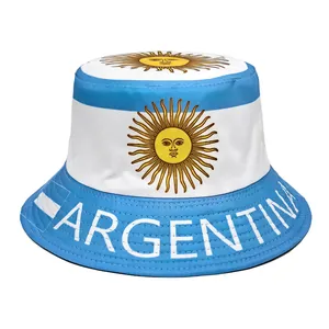 Argentina national flag bucket hat featuring Sun of May and white ARGENTINA text detail.