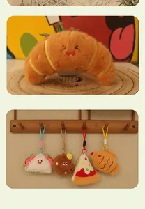 Détails de mignons pendentifs en peluche en forme de croissant, de pizza et de biscuit