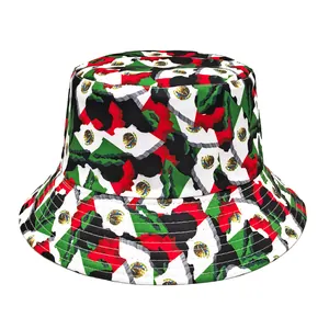 Reversible bucket hat with all-over Mexico national flag print for sports football fans