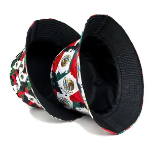 Detailed view of the Mexican flag printed reversible bucket hat for football fans