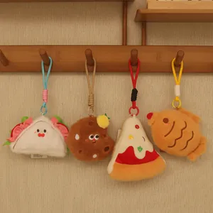 Lot de 4 adorables porte-clés en peluche : taco, biscuit, pizza et poisson mignon