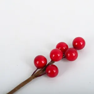 Realistic red artificial Christmas berry stem for festive DIY home floral arrangements