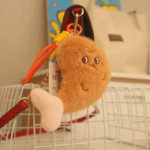 Porte-clés mignon en peluche en forme de crevette frite pour décoration de sac