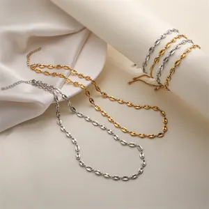 Stainless Steel Coffee Bean Link Necklace Bracelet Set For Women Hip Hop Punk Zirconia Heart Evil Eye Pendant Jewelry
