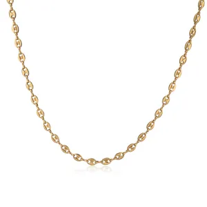 Detailed view of the elegant gold-plated stainless steel coffee bean link chain necklace