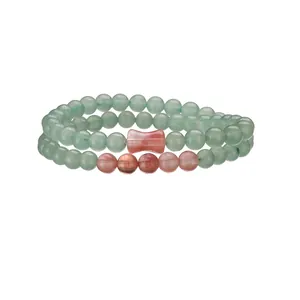 Bracciale a doppio giro in pietre naturali avventurina e quarzo rosa 6mm