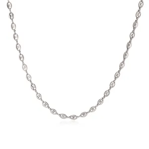 Detail view of silver stainless steel coffee bean link necklace for hip-hop style