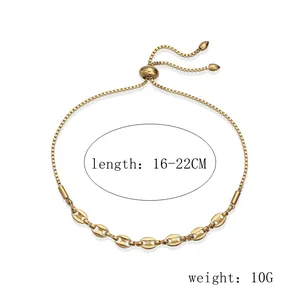 Adjustable stainless steel coffee bean link bracelet with 16-22cm length and 10g weight