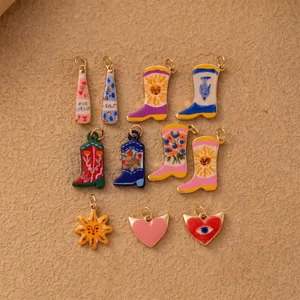 Colorful Enamel Cowboy Boots Sun Heart Shoe Charms Personalized Vintage Copper Pendants For Women DIY Jewelry Shoe Accessories