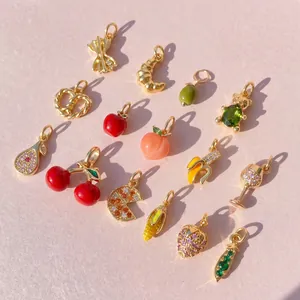 Summer Fresh Fruit Food Alloy Charms Pendant For Shoe Accessories DIY Jewelry Making Copper Rhinestone Enamel Cherry Strawberry Banana Charms