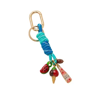 Porte-clés de sac en corde tressée colorée avec breloques mignonnes pastèque et glace