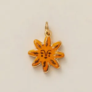 Fashionable minimalist orange sun-shaped shoe charm with cute face and golden trim