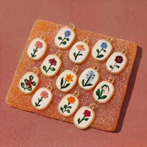 12 Month Birth Flower Pendants Copper Enamel Floral Charms For DIY Necklace Bracelet Shoes DIY Jewelry Making Accessories