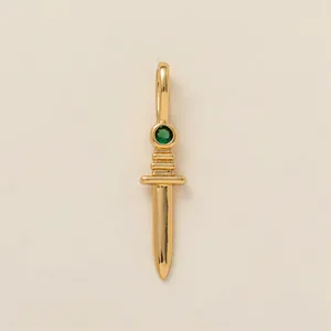 Elegant gold sword pendant with green gemstone hilt for DIY jewelry accessories