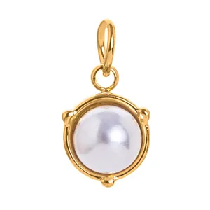 Elegante roestvrijstalen geboortesteen bedel met witte parel en 18K goud afwerking