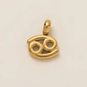 Macro detail of a 18K gold-plated stainless steel Cancer zodiac sign pendant.