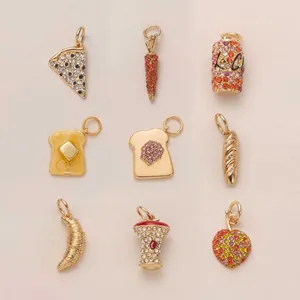 DIY Shoe Charms Copper Gold Plated Food Fruit Pendants Strawberry Pizza Croissant Butter Toast Bread Jewelry Making Findings