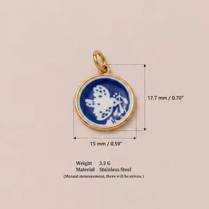 Exquisite blue and white ceramic bird pendant accessory in 18K gold plated stainless steel