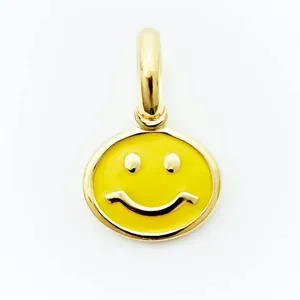 Cute yellow smiley face charm pendant with gold metal frame for DIY jewelry making