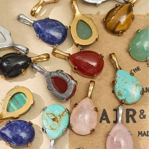 Western Fashion Waterdrop Inlaid Rhinestone Pendant DIY Jewelry Accessories 18K Gold Plated Stainless Steel Pendant