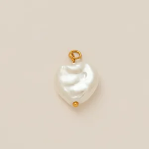 Pendentif perle en forme de cœur avec anneau en acier inoxydable plaqué or 18k