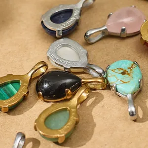 Teardrop gemstone pendants in gold and silver finish titanium steel jewelry accessories