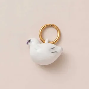 Minimalistische witte keramische vogelbedel met gouden roestvrijstalen ring voor DIY.