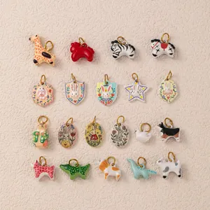 Roestvrij Staal Dier Ster Hanger 18K Verguld Keramiek Look DIY Sieraden Accessoires Cartoon Giraffe Konijn Charms Voor Ketting Armband Maken